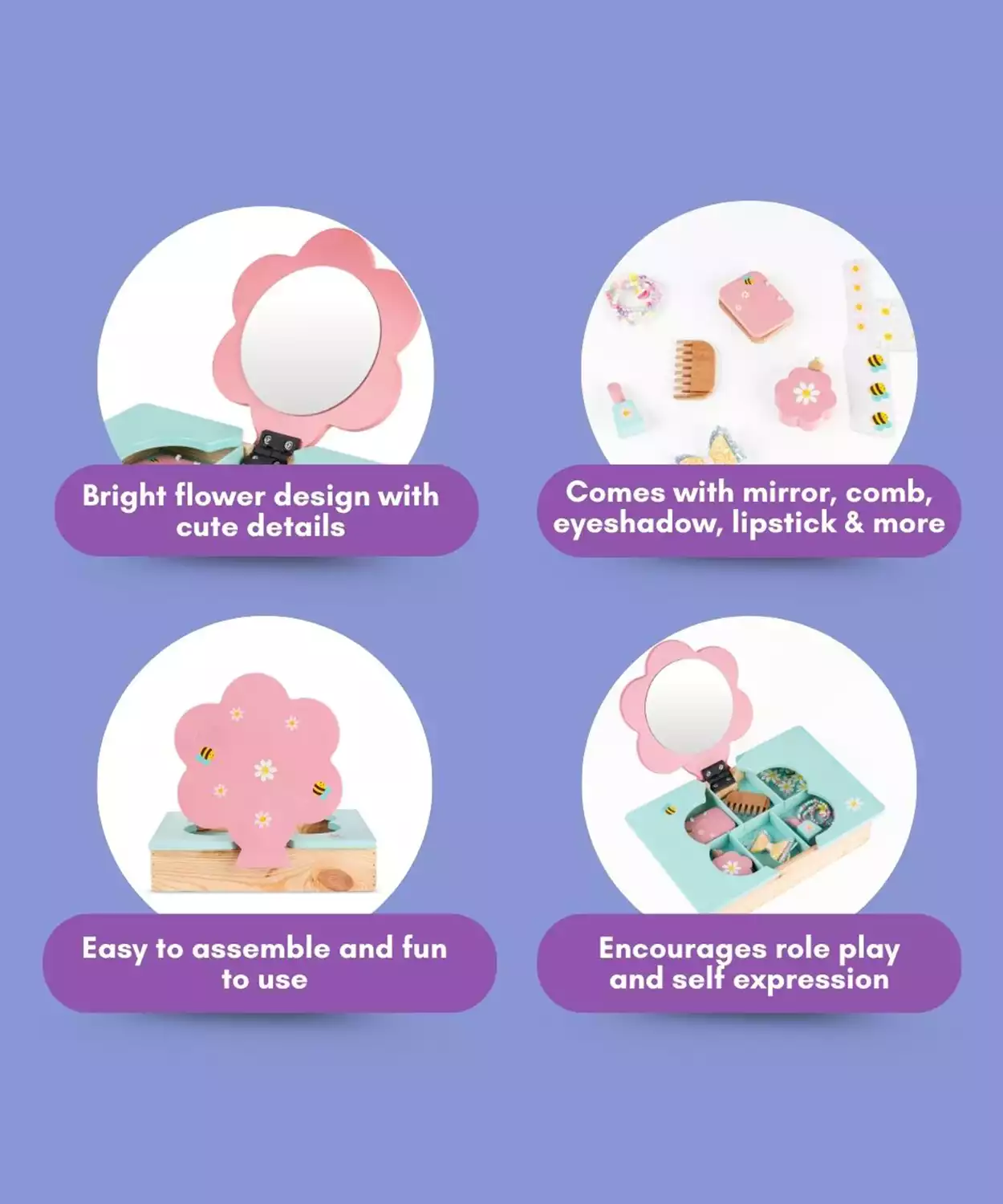 Wooden Garden Flower Design Dressing Table Pretend Play Toy